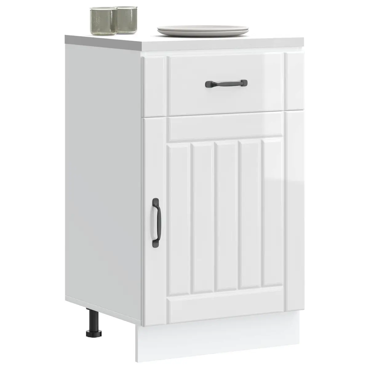 White High Gloss Engineered Wood Kitchen Base Cabinet