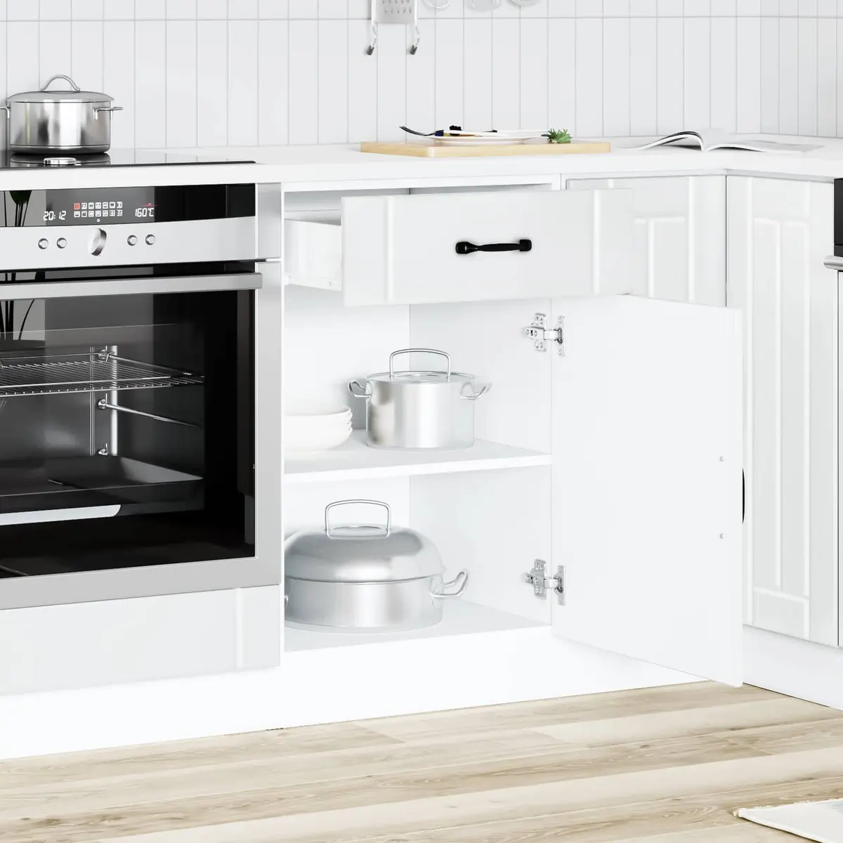 White High Gloss Engineered Wood Kitchen Base Cabinet