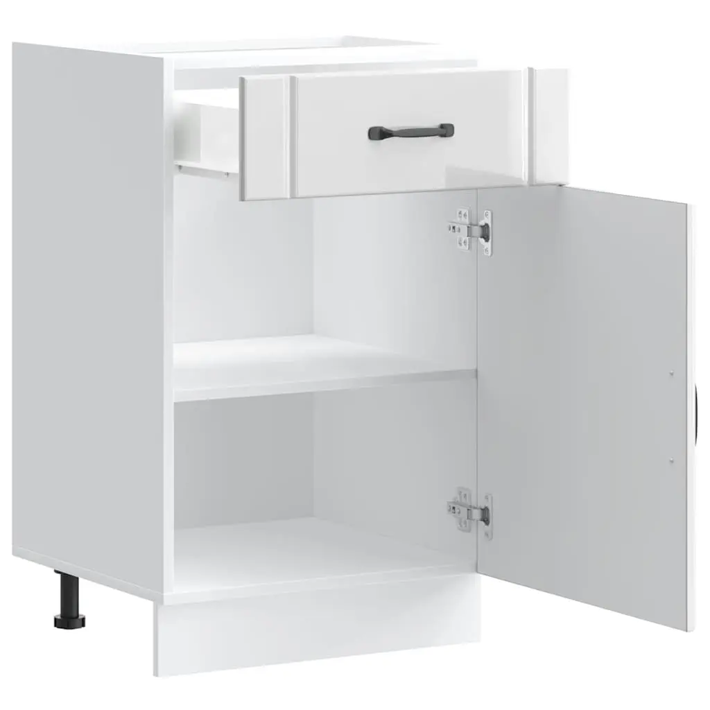 White High Gloss Engineered Wood Kitchen Base Cabinet