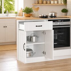 White Engineered Wood Kitchen Base Cabinet with Doors