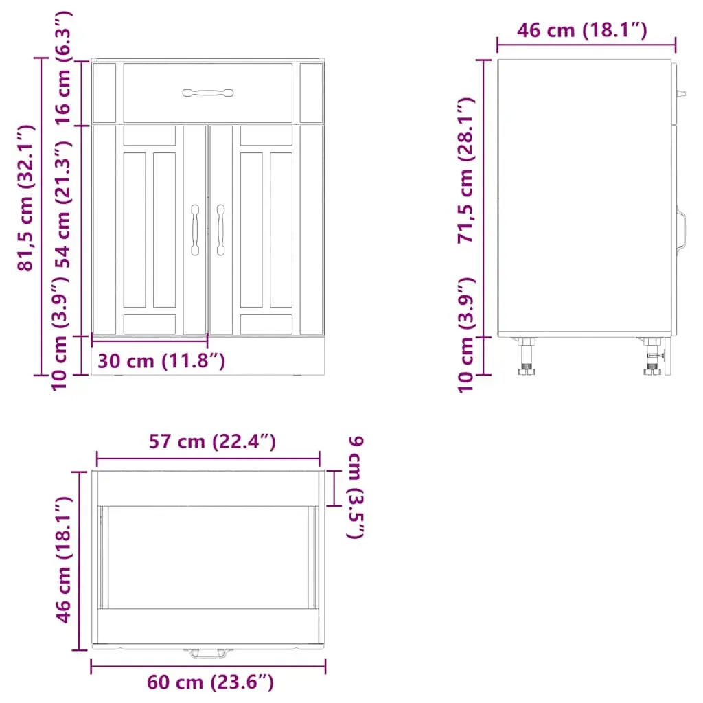 Kitchen Cabinet White Engineered Wood Storage Unit with Doors Adjustable Feet