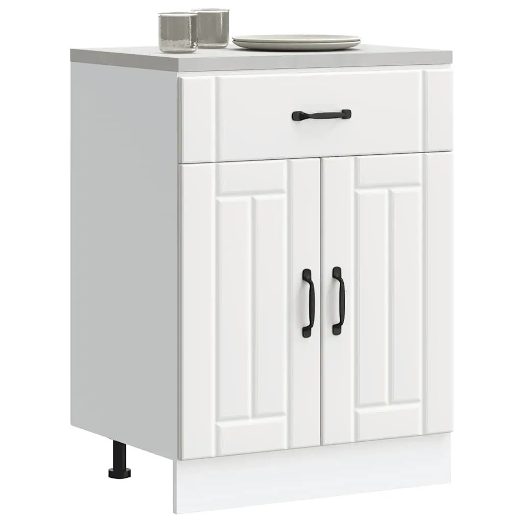 Kitchen Cabinet White Engineered Wood Storage Unit with Doors Adjustable Feet
