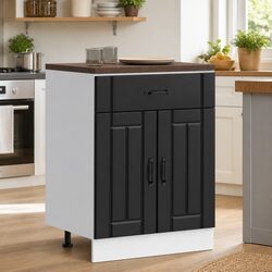 Black Engineered Wood Kitchen Base Cabinet with Adjustable Feet