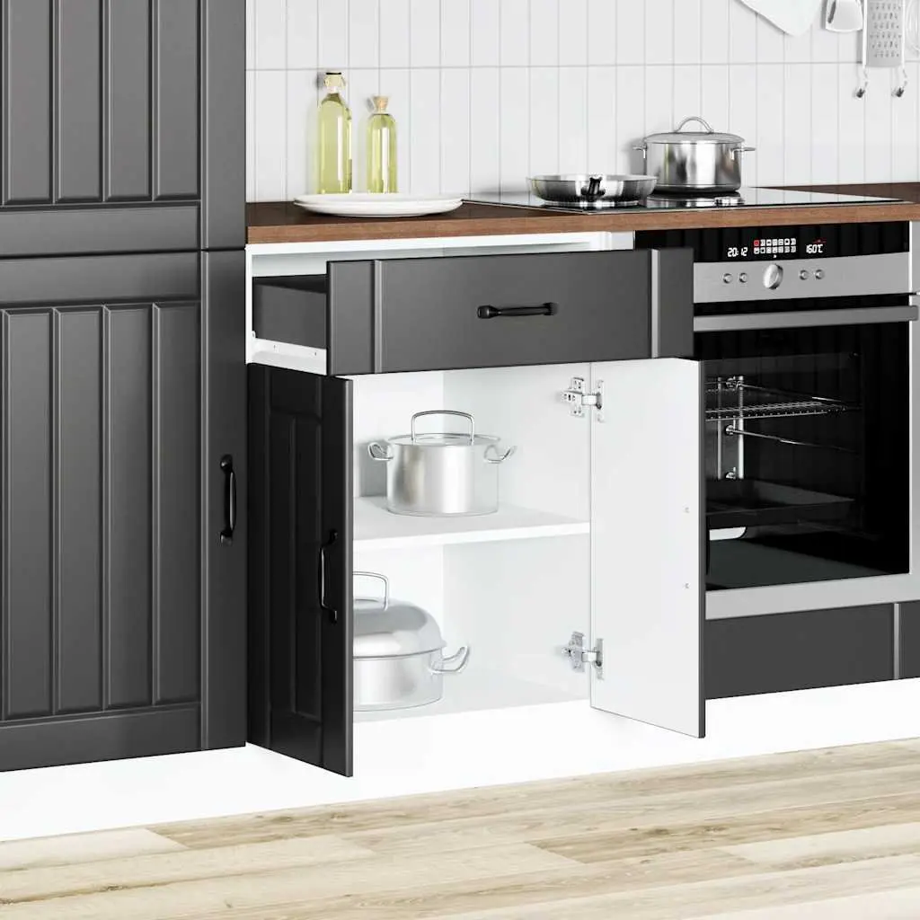 Engineered Wood Kitchen Storage Cabinet Black Adjustable Feet