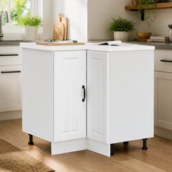White Kitchen Corner Base Cabinet with Adjustable Feet