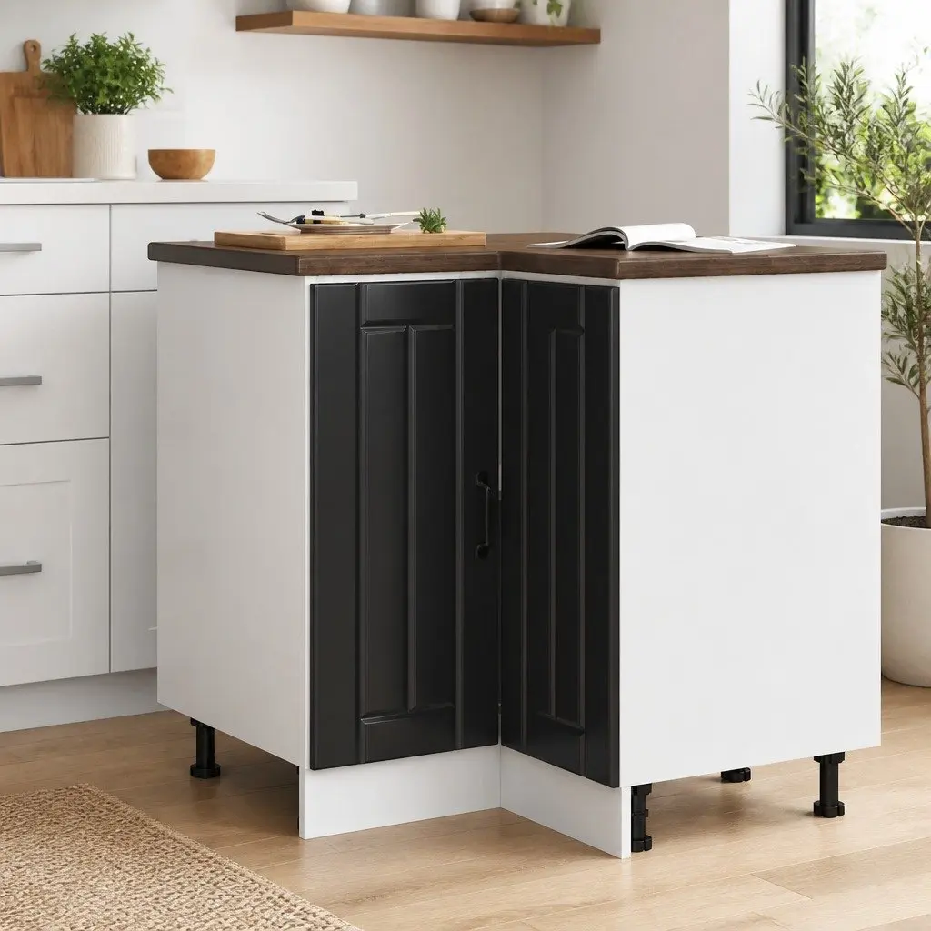 Corner Storage Cabinet Black Engineered Wood Kitchen Unit Adjustable Feet
