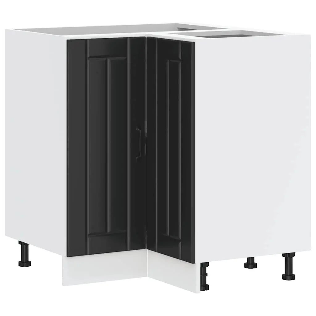 Corner Storage Cabinet Black Engineered Wood Kitchen Unit Adjustable Feet