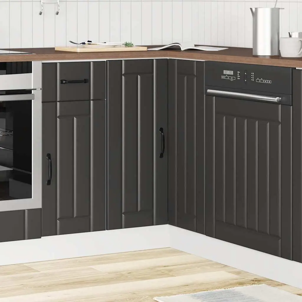 Corner Storage Cabinet Black Engineered Wood Kitchen Unit Adjustable Feet