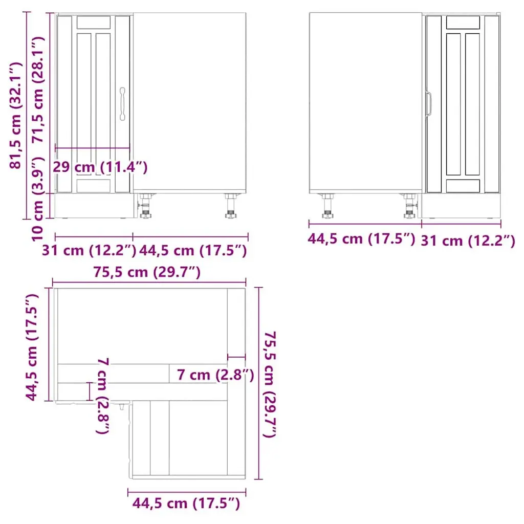 White Engineered Wood Kitchen Corner Base Cabinet