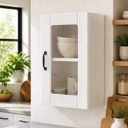 White Wall-Mounted Kitchen Cabinet with Glass Door