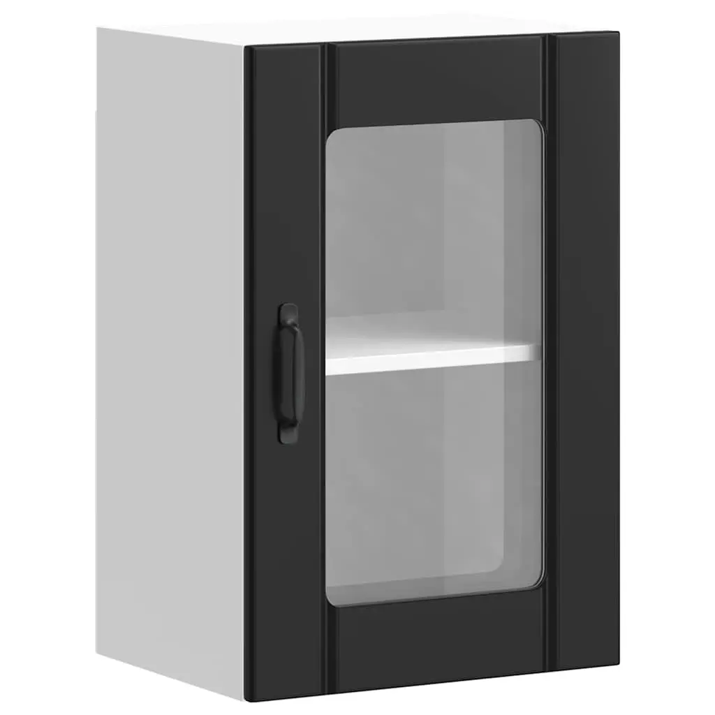 Wall-Mounted Kitchen Cabinet with Glass Door in Black