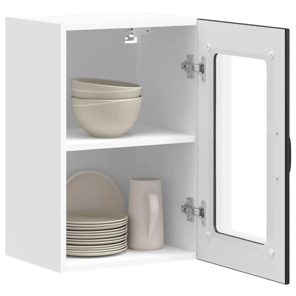Wall-Mounted Kitchen Cabinet with Glass Door in Black