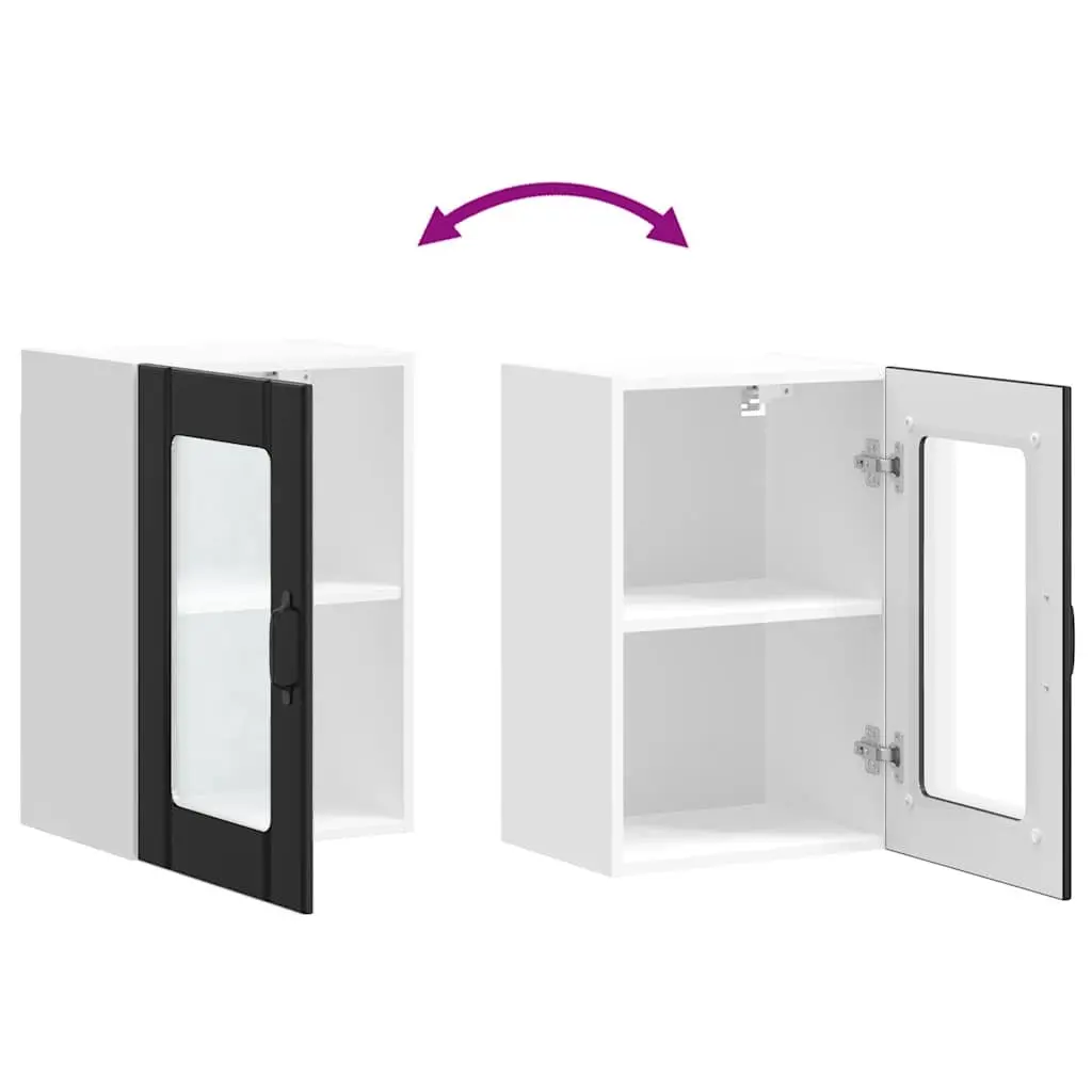 Wall-Mounted Kitchen Cabinet with Glass Door in Black