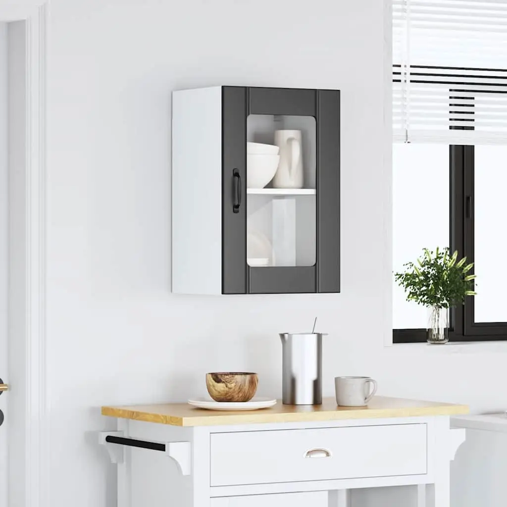 Wall-Mounted Kitchen Cabinet with Glass Door in Black