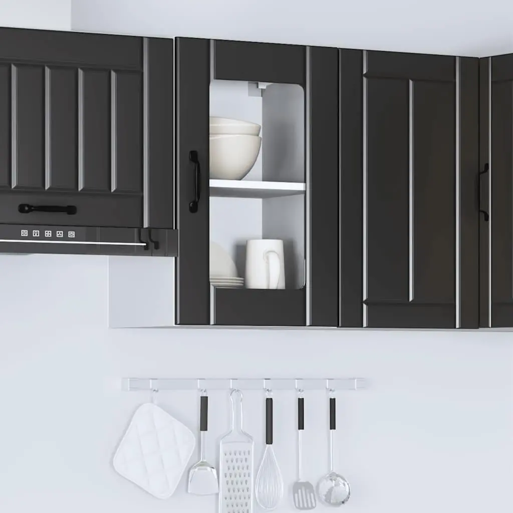Wall-Mounted Kitchen Cabinet with Glass Door in Black