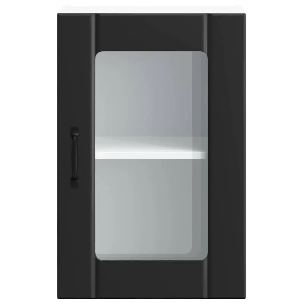 Wall-Mounted Kitchen Cabinet with Glass Door in Black