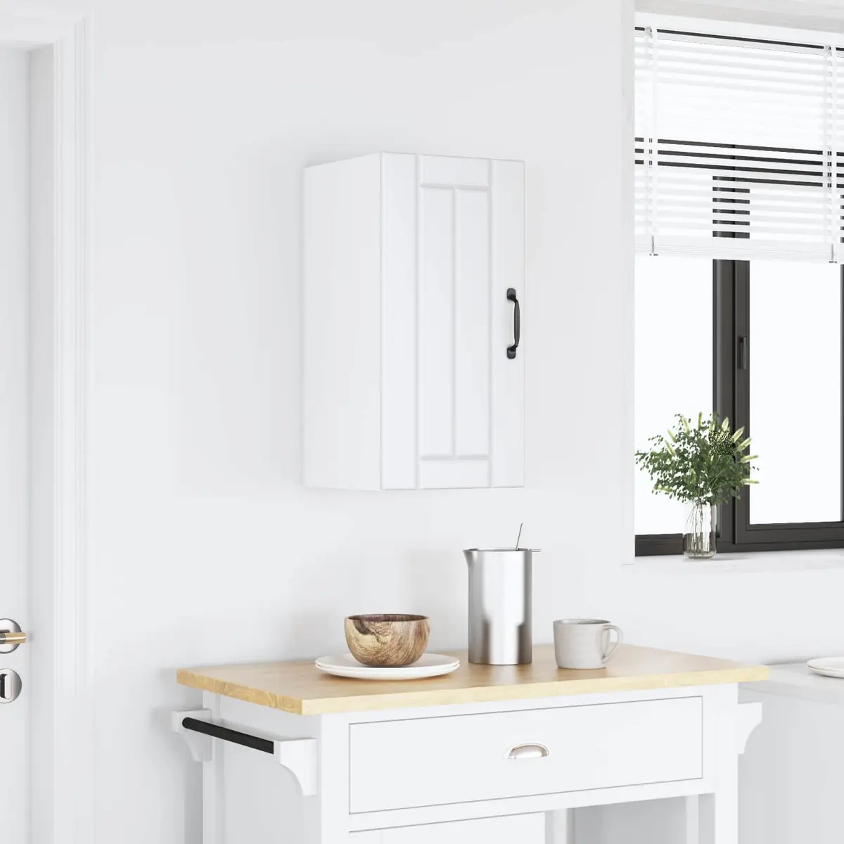 Kitchen Wall Cabinet White Engineered Wood Glass Door Wall-Mounted