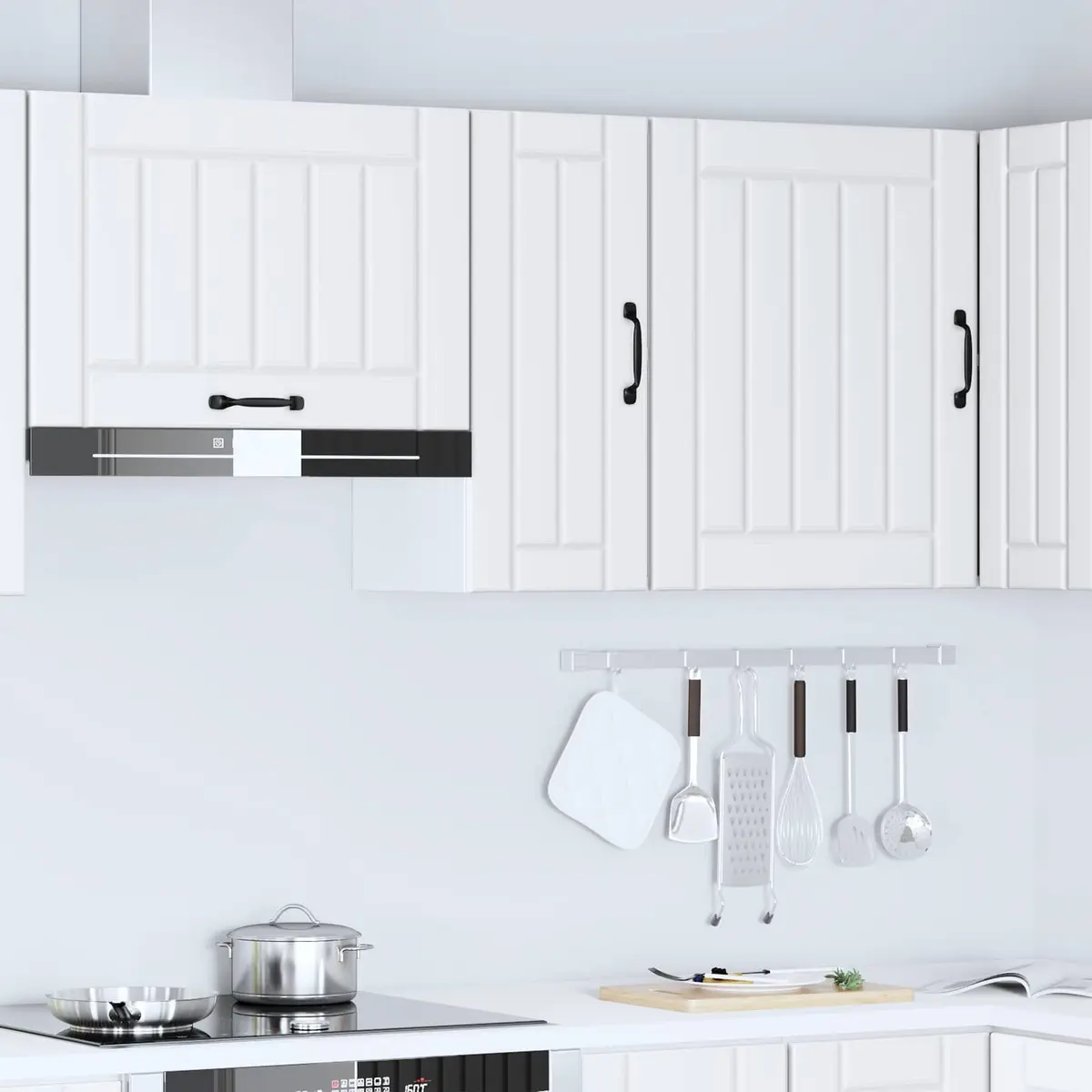 Kitchen Wall Cabinet White Engineered Wood Glass Door Wall-Mounted