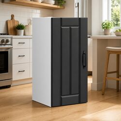 Wall-Mounted Black Kitchen Storage Cabinet with Glass Door