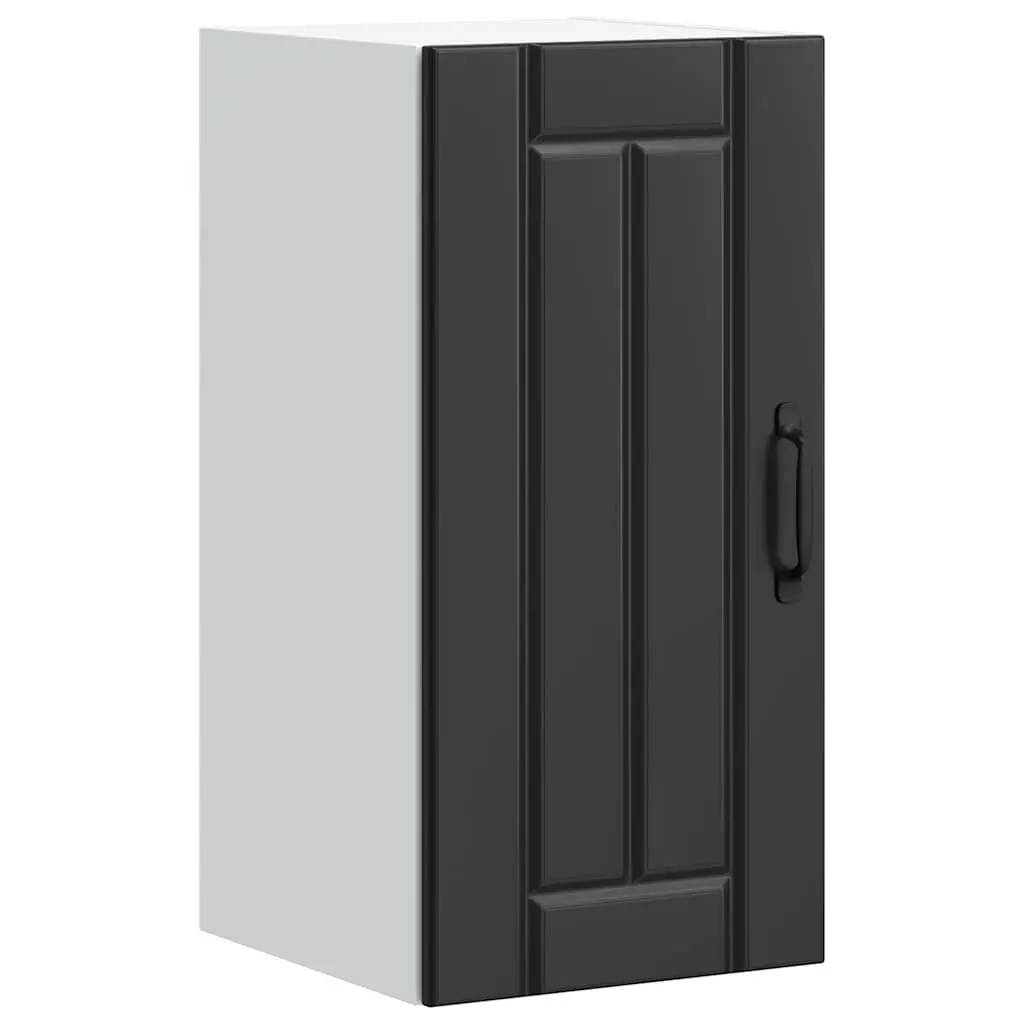 Kitchen Wall Cabinet Black Engineered Wood Glass Door Wall-Mounted