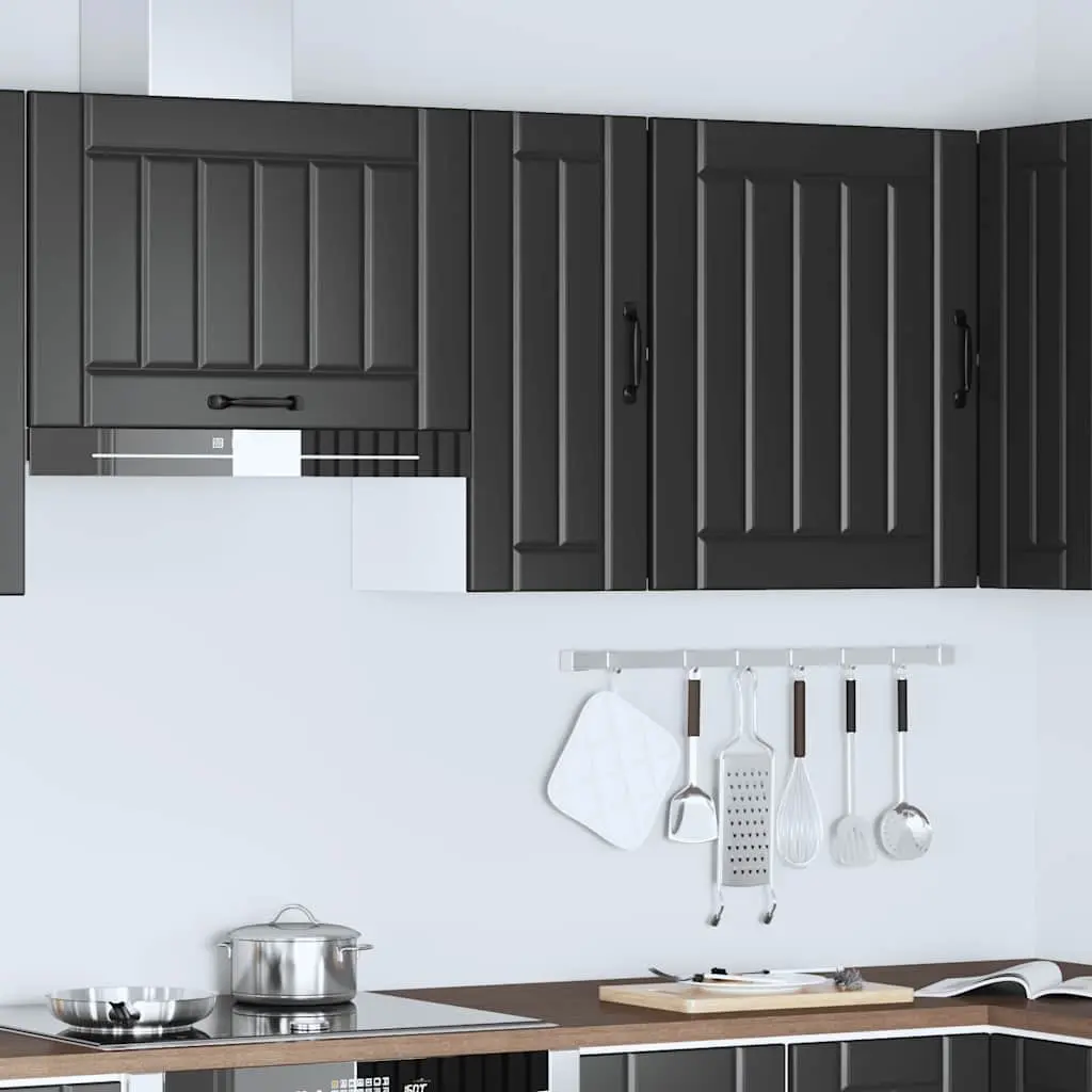 Kitchen Wall Cabinet Black Engineered Wood Glass Door Wall-Mounted