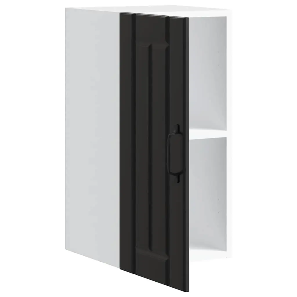 Kitchen Wall Cabinet Black Engineered Wood Glass Door Wall-Mounted