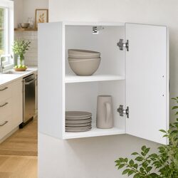 White Engineered Wood Kitchen Wall Cabinet with Glass Door