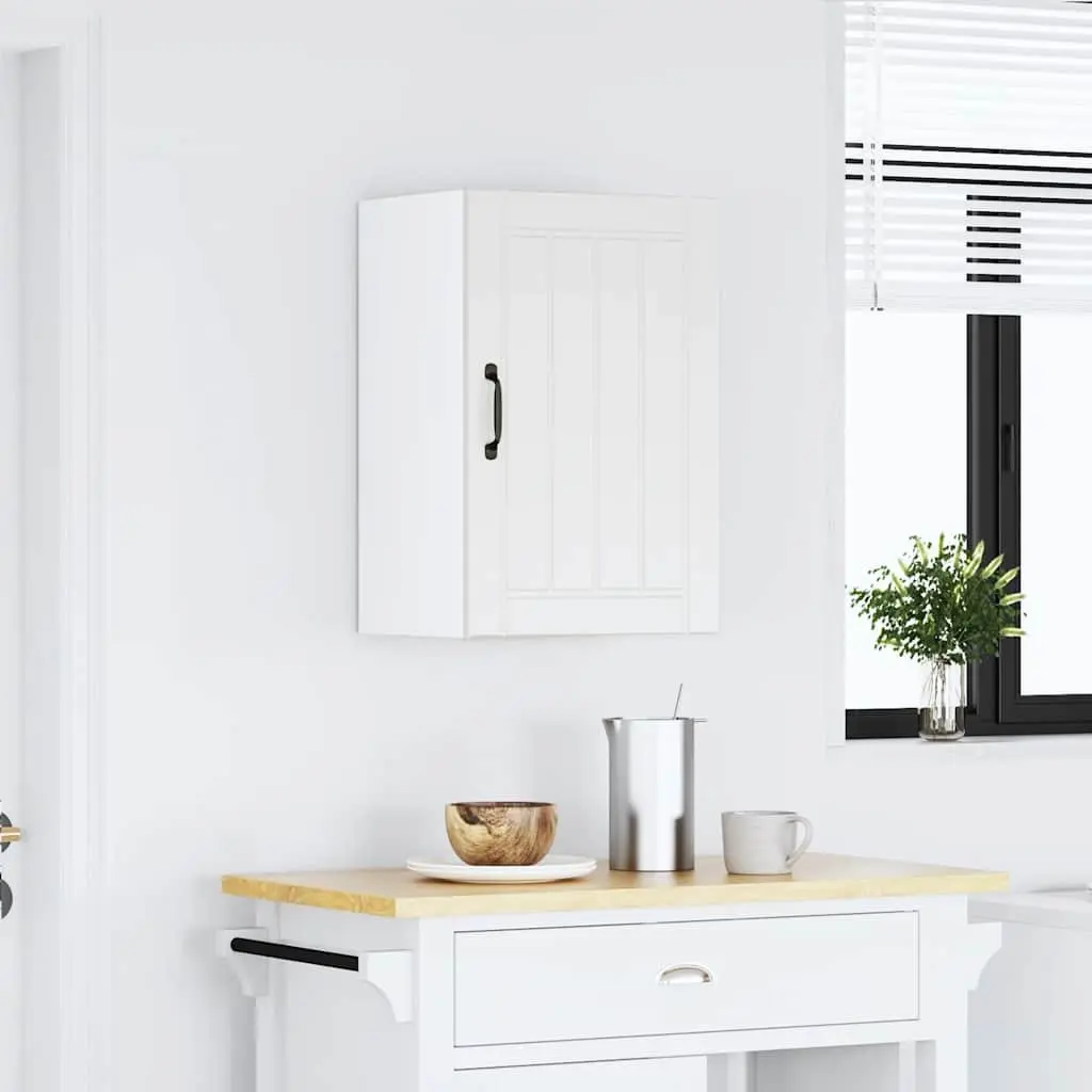 White Engineered Wood Kitchen Wall Cabinet with Glass Door