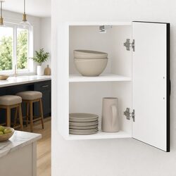 Black Engineered Wood Wall Cabinet with Glass Door