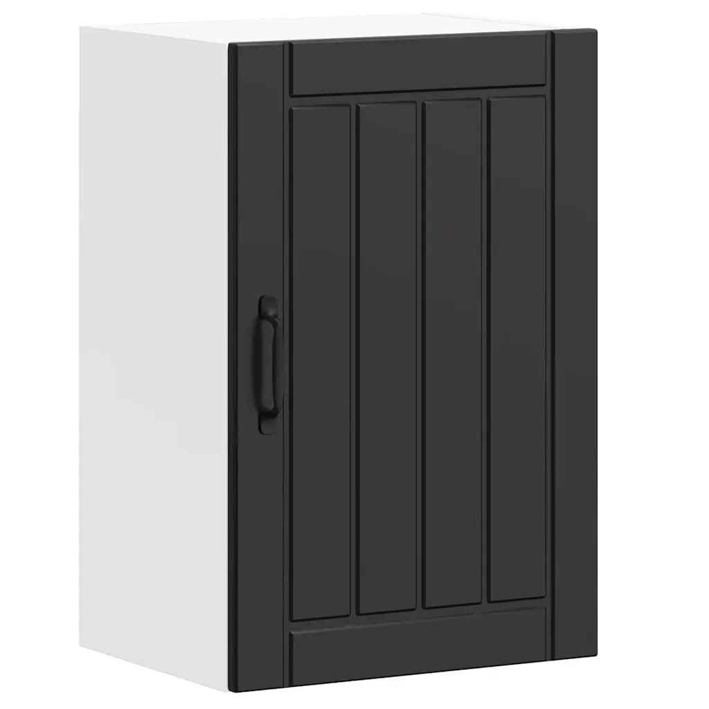 Black Engineered Wood Wall Cabinet with Glass Door