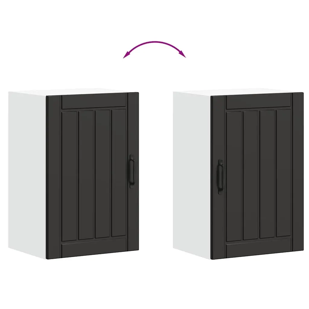 Black Engineered Wood Wall Cabinet with Glass Door