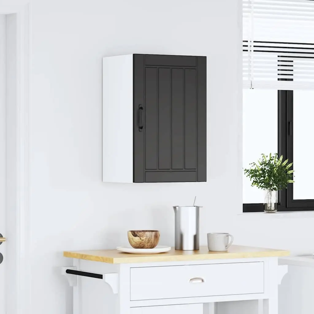 Black Engineered Wood Wall Cabinet with Glass Door