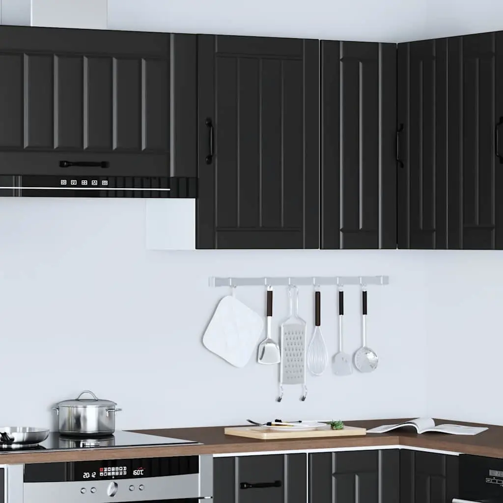Black Engineered Wood Wall Cabinet with Glass Door
