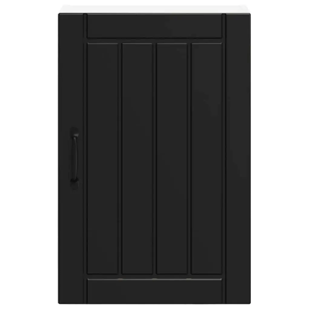Black Engineered Wood Wall Cabinet with Glass Door