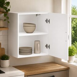 White Engineered Wood Kitchen Wall Cabinet with Glass Door