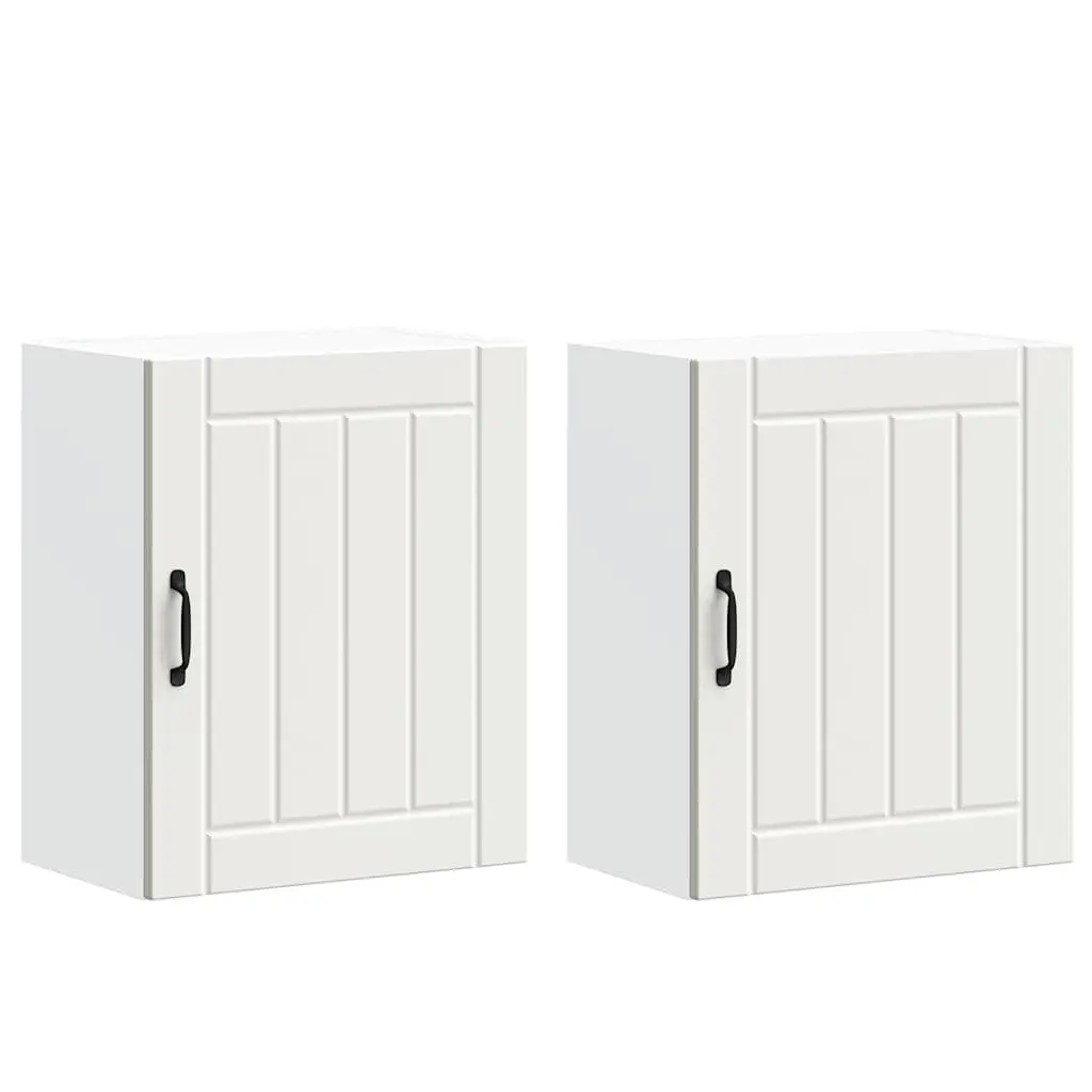 White Engineered Wood Kitchen Wall Cabinets 2 pcs