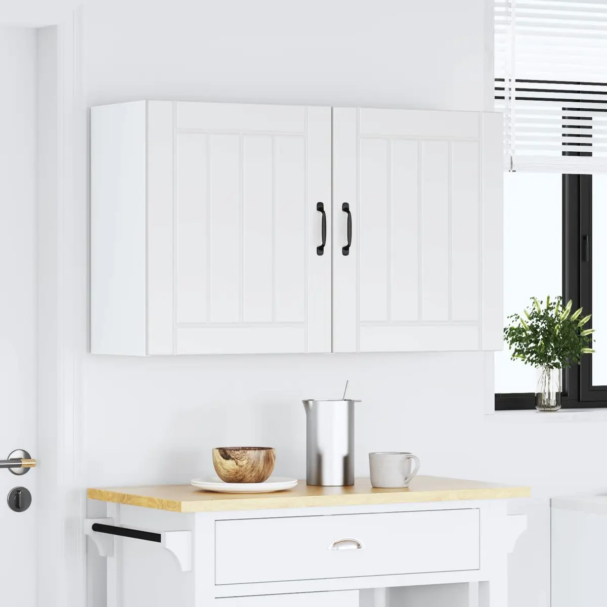 White Engineered Wood Kitchen Wall Cabinets 2 pcs