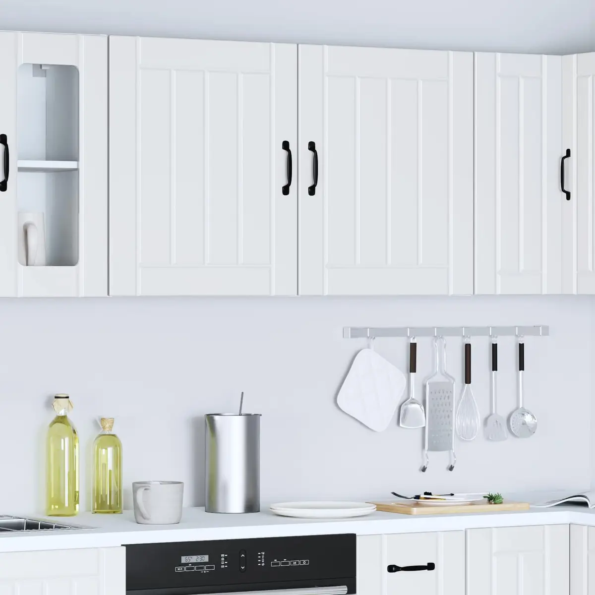 White Engineered Wood Kitchen Wall Cabinets 2 pcs