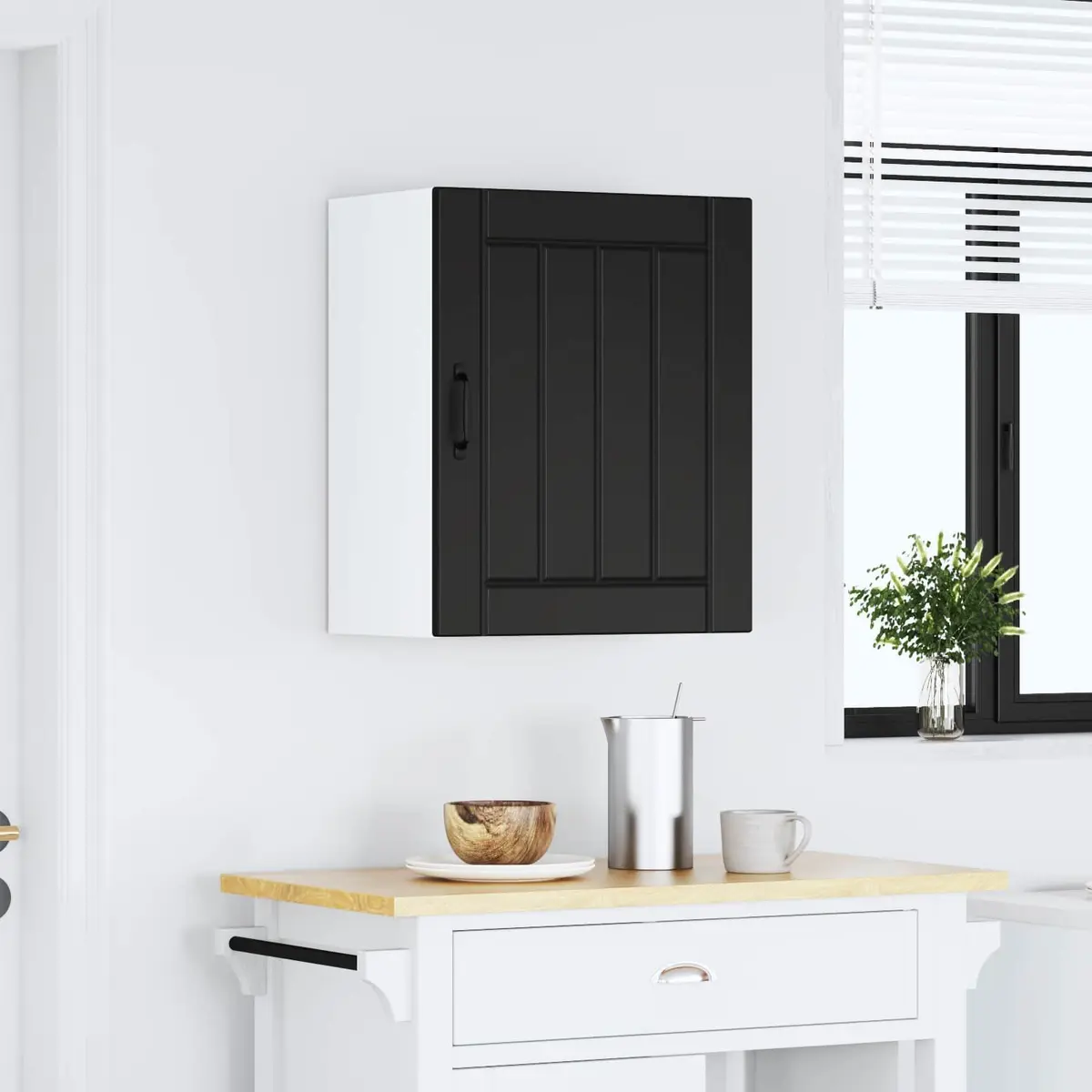 Black Kitchen Wall Cabinet with Glass Door