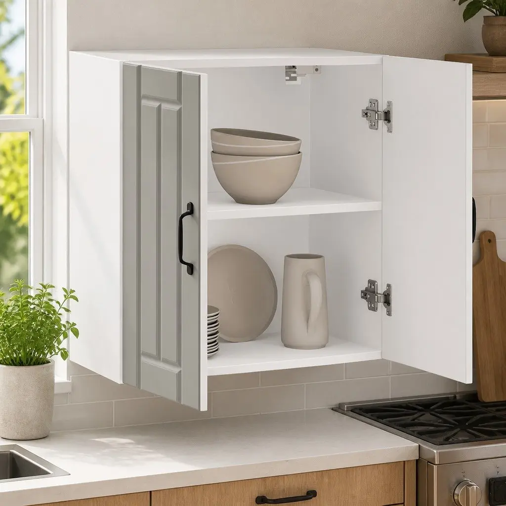 White Engineered Wood Kitchen Wall Cabinet with Glass Door