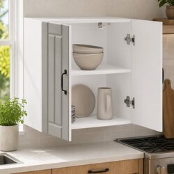 White Engineered Wood Kitchen Wall Cabinet with Glass Door