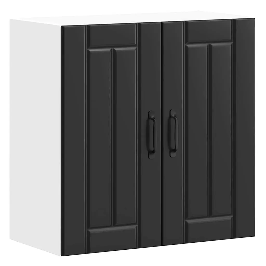 Kitchen Cabinet Black Wall-Mounted Engineered Wood Glass Door