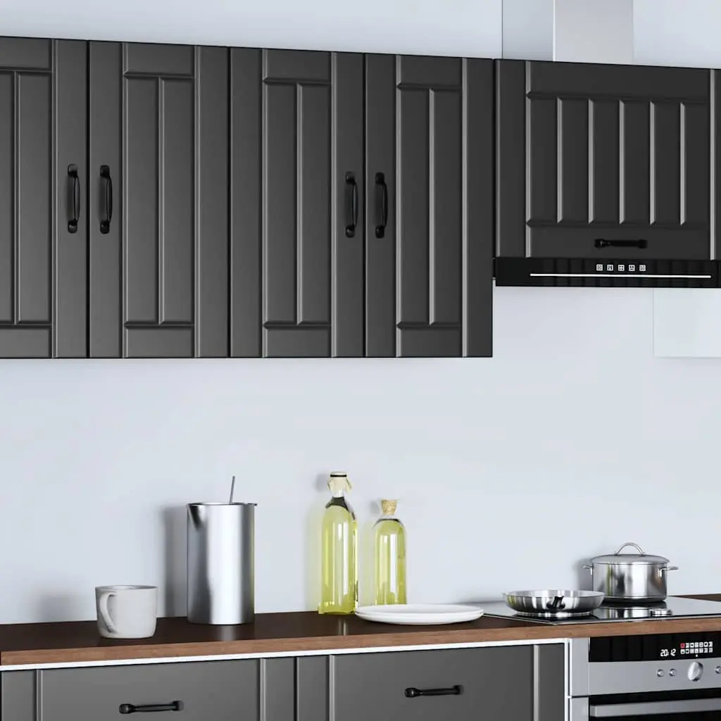 Kitchen Cabinet Black Wall-Mounted Engineered Wood Glass Door