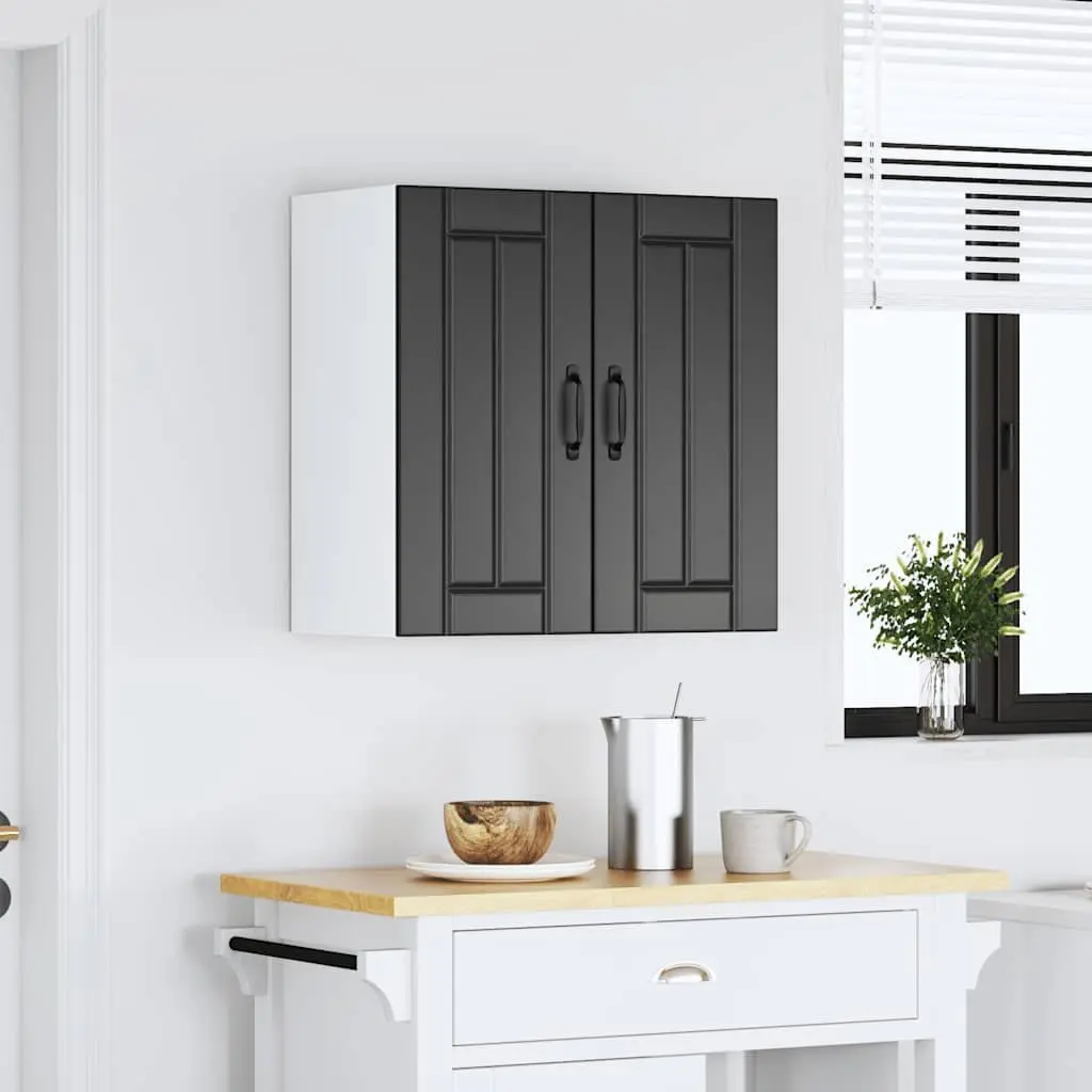 Kitchen Cabinet Black Wall-Mounted Engineered Wood Glass Door