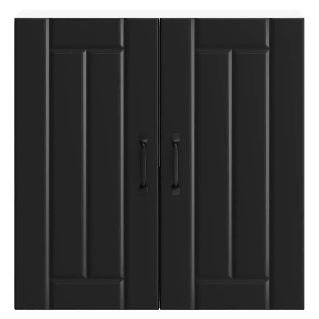 Kitchen Cabinet Black Wall-Mounted Engineered Wood Glass Door