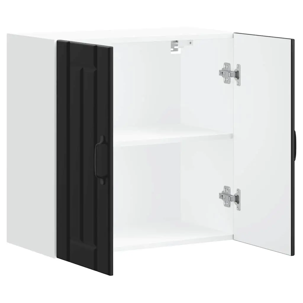 Kitchen Cabinet Black Wall-Mounted Engineered Wood Glass Door