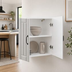 White Engineered Wood Wall Cabinet with Glass Door
