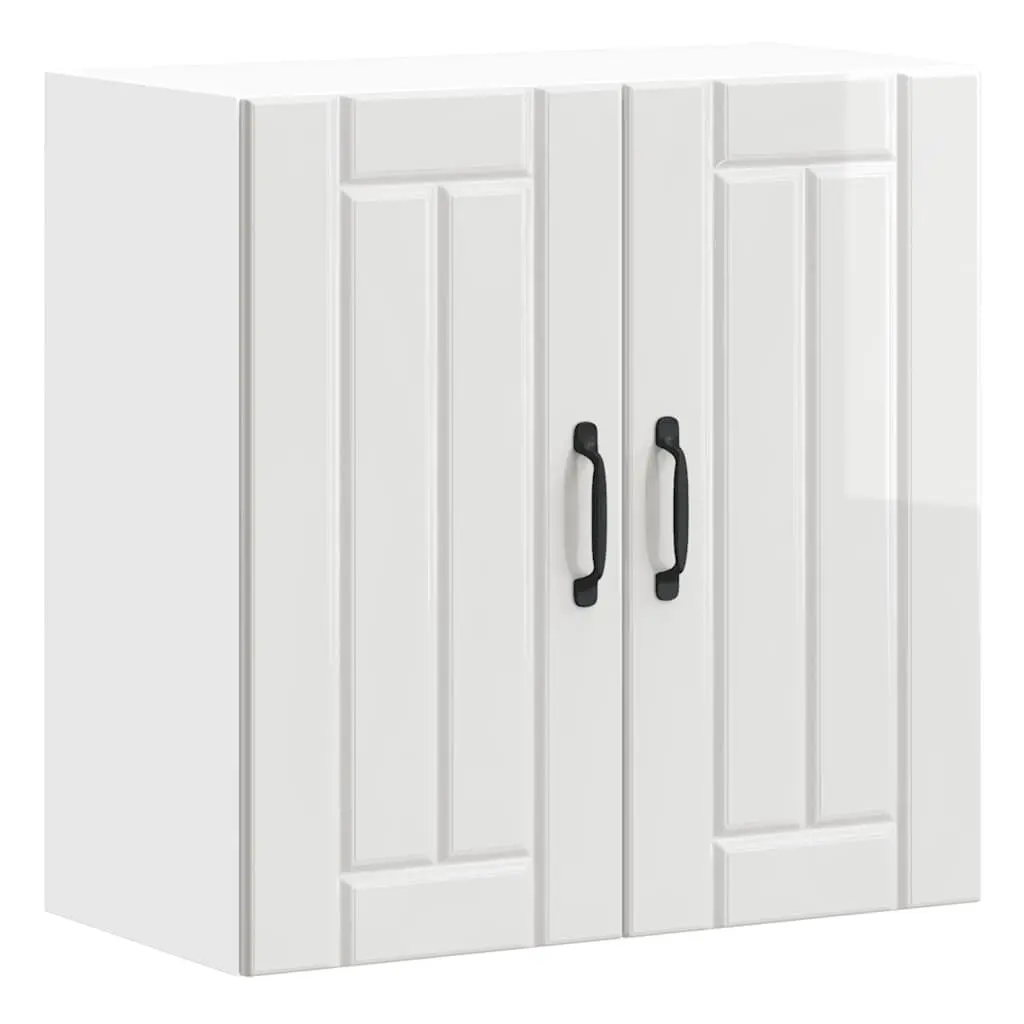 Kitchen Wall Cabinet White High Gloss Engineered Wood Glass Door Wall-Mounted Storage