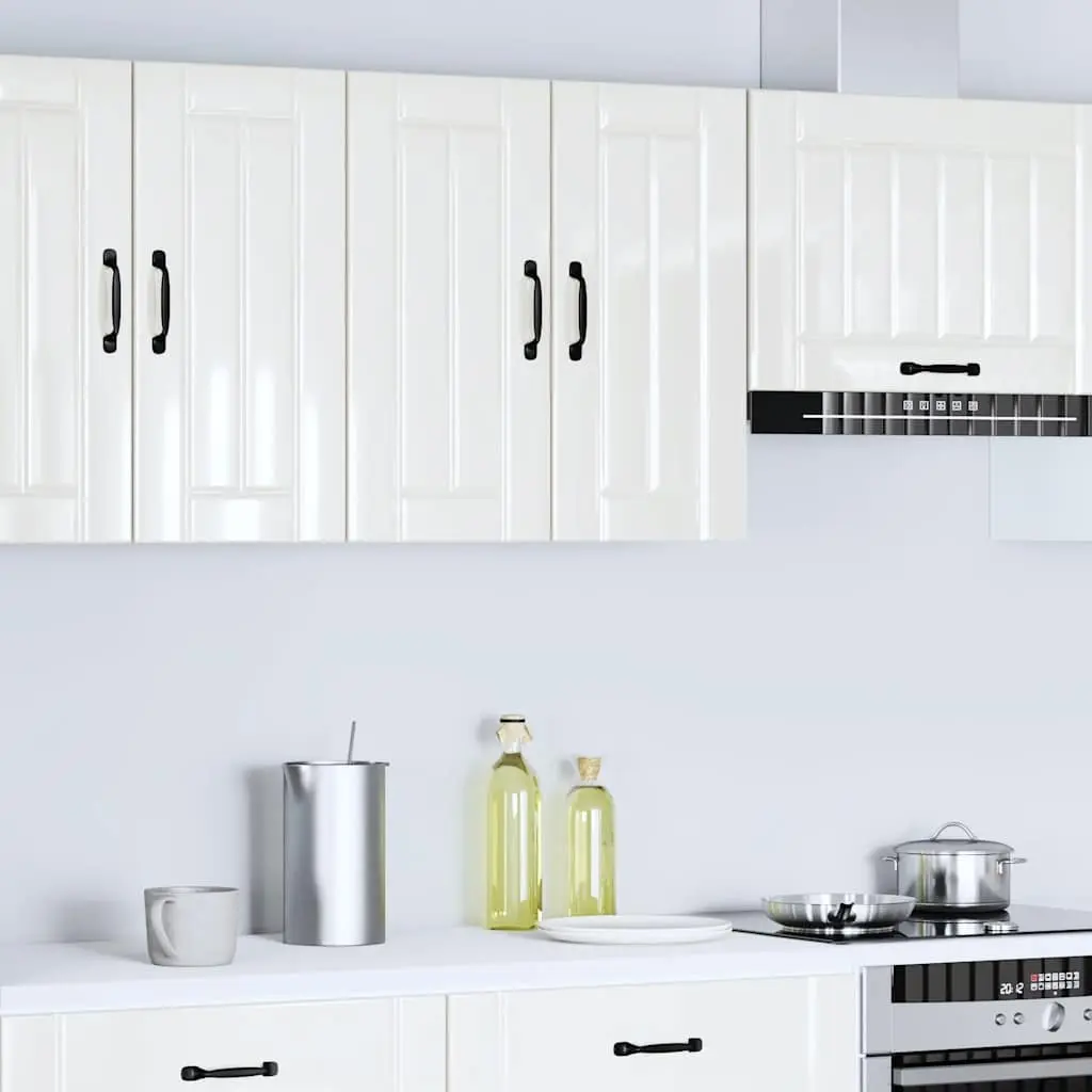 Kitchen Wall Cabinet White High Gloss Engineered Wood Glass Door Wall-Mounted Storage