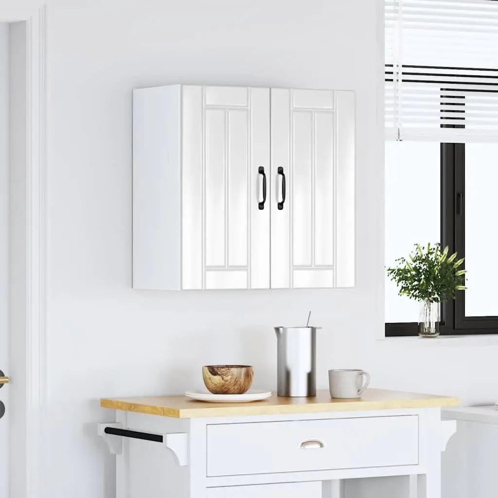 Kitchen Wall Cabinet White High Gloss Engineered Wood Glass Door Wall-Mounted Storage